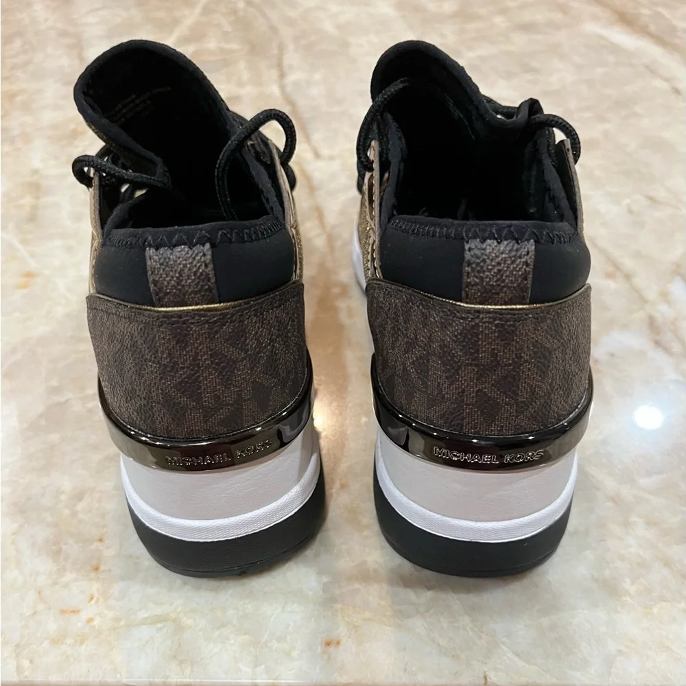 MICHAEL Michael Kors Georgie Metallic Logo Trainer Sneakers. GOLD/BLACK. NEW - Picture 6 of 8